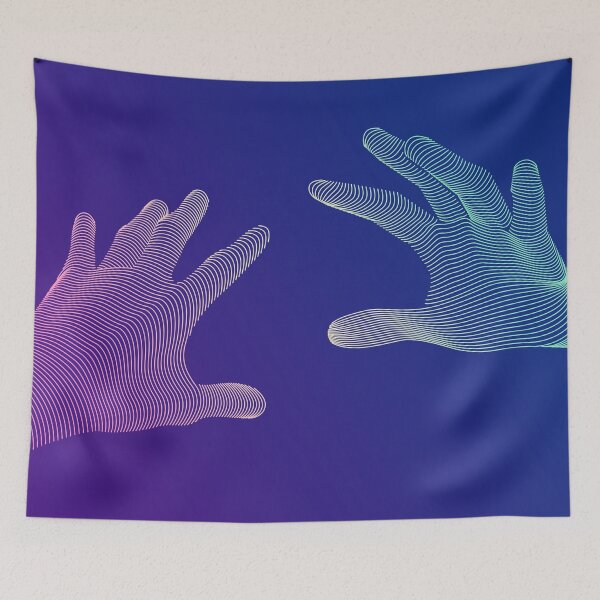 Item preview, lined hand reaching to each other with blue purple background designed and sold by NiamLab.