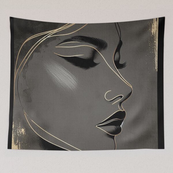 Item preview, Abstract Woman’s Face #1 – AI Artwork with Elegant Gold Lines for Modern Clothing and Accessories for Women and Girls designed and sold by knalpot-design.