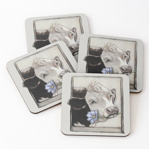 Item preview, Cute Dairy Cow in Window With Blue Flower in Mouth designed and sold by JoyfulWhimsy.