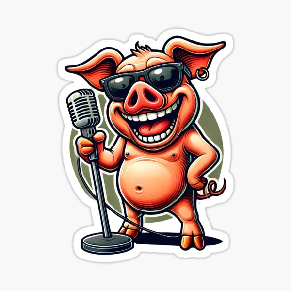 Artikel-Vorschau von Cooler singender Schwein-Cartoon mit Sonnenbrille und Mikrofon, designt und verkauft von The-T-In-Retro.