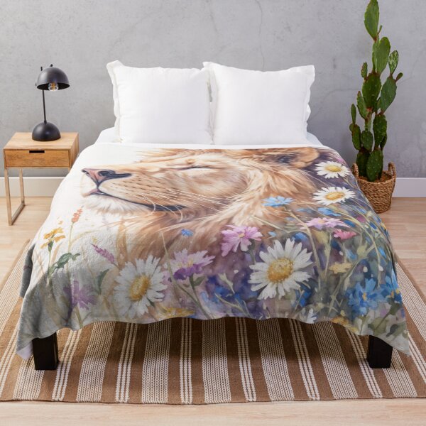 Item preview, Wild Serenity – Lion Resting in a Meadow of Bloom designed and sold by AshiraCreations.
