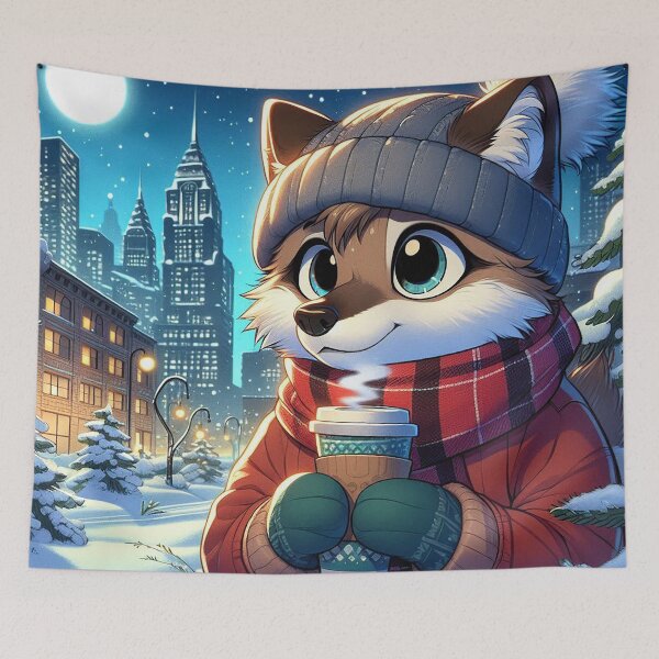 Item preview, Coffee Drinking Winter Coyote designed and sold by nikkolaus.