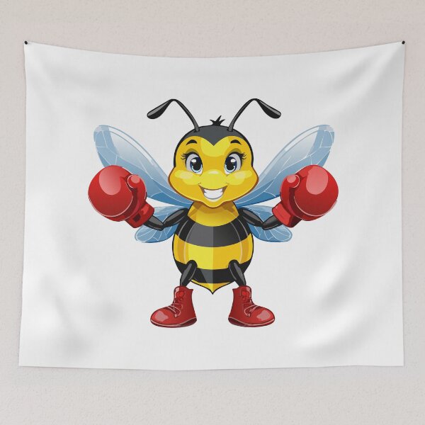 Item preview, European honey bee (Apis mellifera), cartoon cute happy bee in red boxing gloves and shoes playing sport designed and sold by Danler.