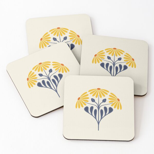 Item preview, KF 0378 B - Vintage Retro Daisy 70s Floral Pattern in Yellow Navy designed and sold by KhakiFinch.