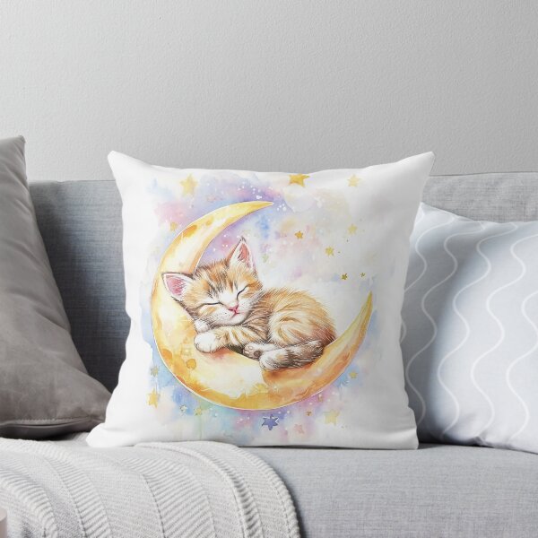 Item preview, Cute Water Colored Sleeping Cat on Crescent Pastel Colors designed and sold by Reugba.