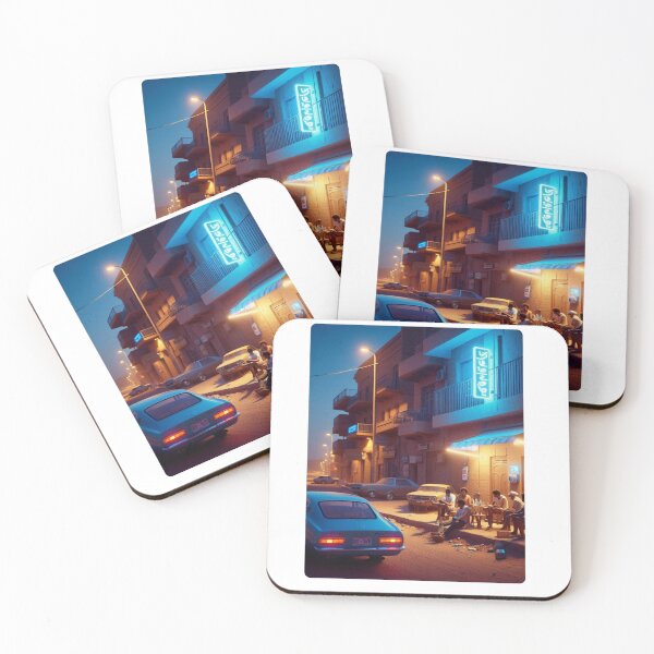 Item preview, Classic 1970s Khartoum – AI Artwork Colorful Streetside Café Scene for City Lovers, Travelers, and Vintage Enthusiasts designed and sold by knalpot-design.