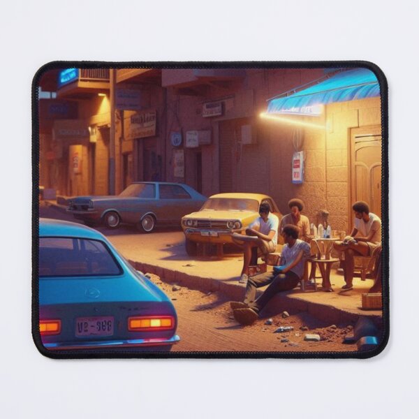 Item preview, Classic 1970s Khartoum – AI Artwork Colorful Streetside Café Scene for City Lovers, Travelers, and Vintage Enthusiasts designed and sold by knalpot-design.