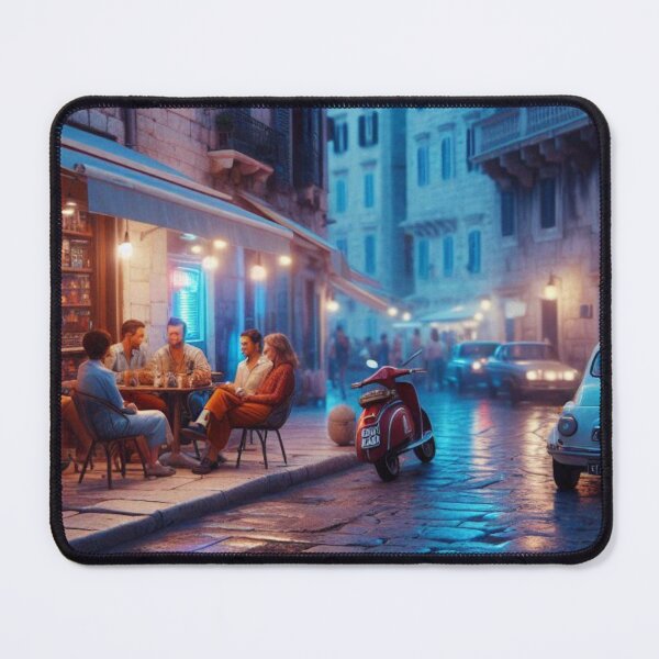 Item preview, Classic 1970s Split – AI Artwork Colorful Roadside Café Scene for City Lovers, Travelers, and Vintage Enthusiasts designed and sold by knalpot-design.