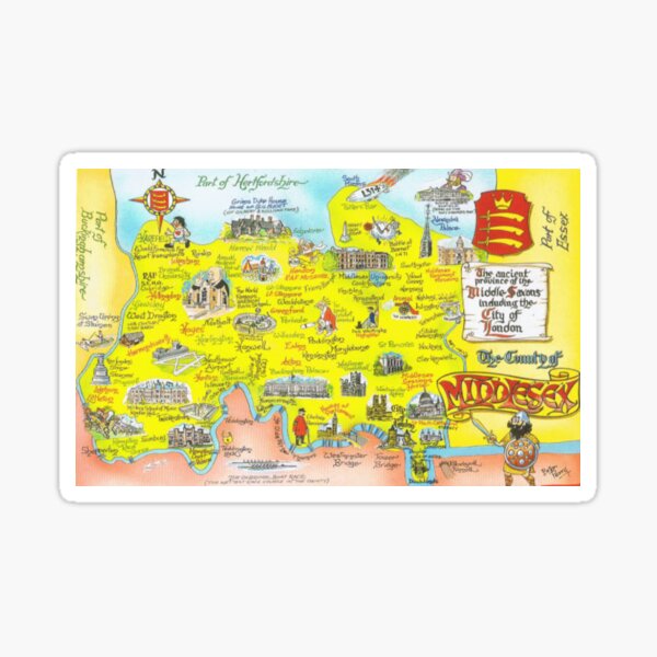 A cartoon map of Middlesex Sticker