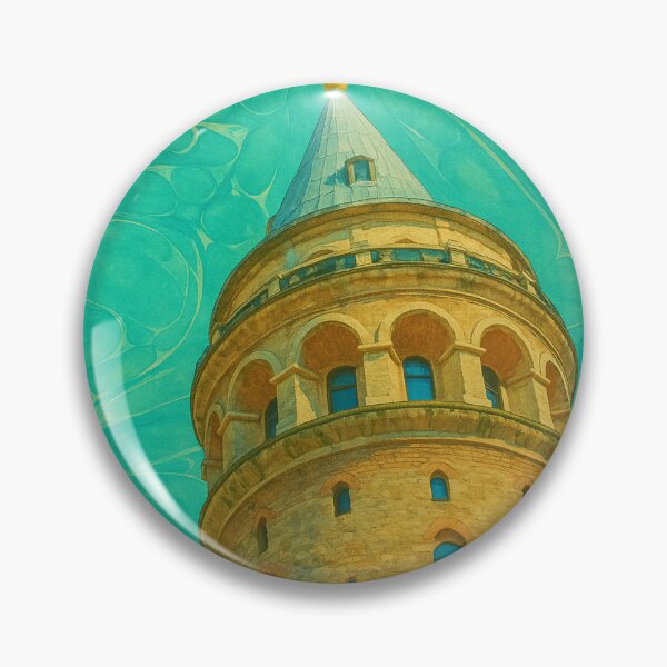 Item preview, Galata Tower with Marbled Background – Watercolor Fine Art Istanbul Scene designed and sold by Pacika.