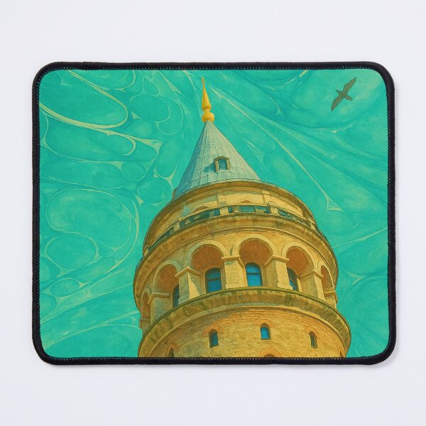 Item preview, Galata Tower with Marbled Background – Watercolor Fine Art Istanbul Scene designed and sold by Pacika.