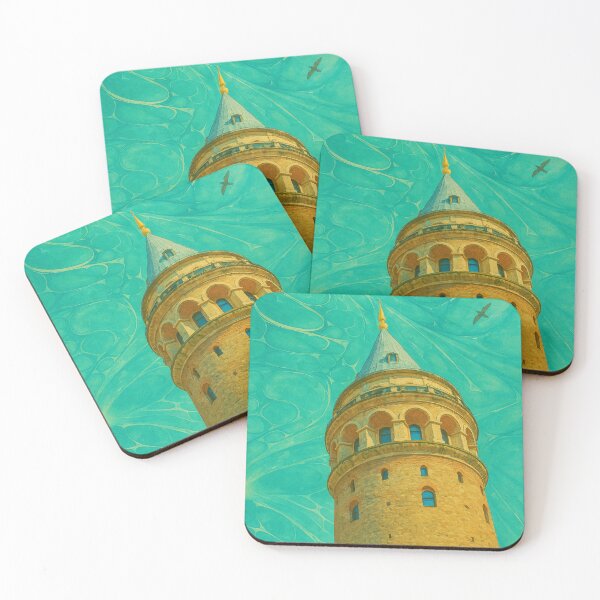Item preview, Galata Tower with Marbled Background – Watercolor Fine Art Istanbul Scene designed and sold by Pacika.