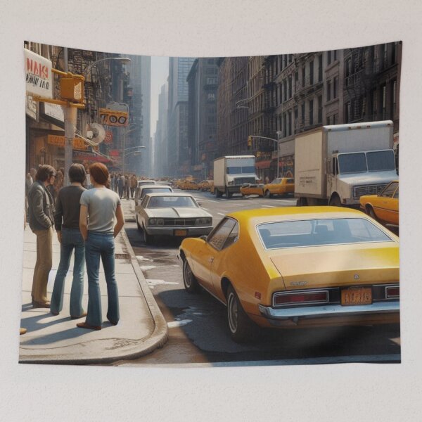 Item preview, 1970s New York Sidewalk Café – AI Artwork Capturing Retro City Life for Clothing and Accessories for Urban Travelers designed and sold by knalpot-design.
