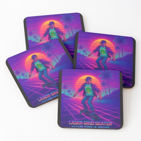 Item preview, Laser Grid Skater – Vaporwave Skater T-Shirt with 80s Neon Funk designed and sold by Laugh & Rewind .