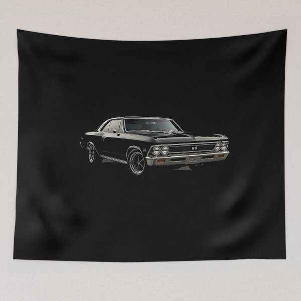 Item preview, 1966 Chevelle SS Muscle Car Artwork – Black Classic Chevy Street Icon designed and sold by TheArtOfCar.