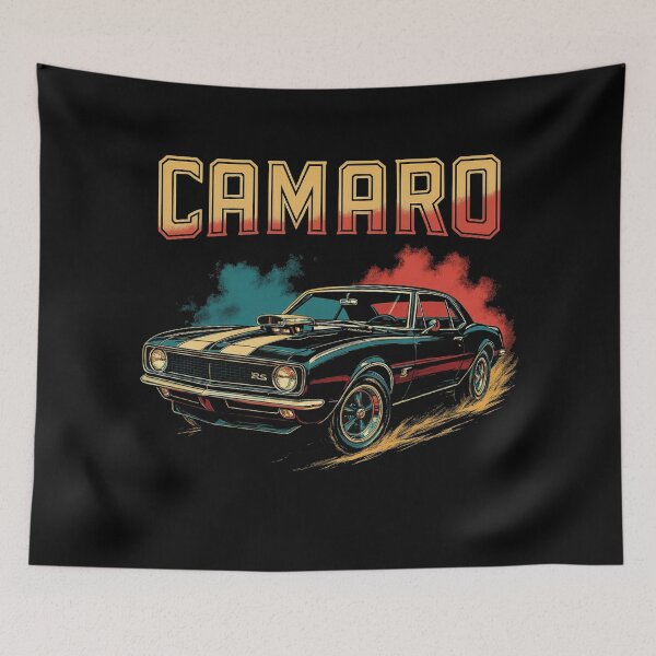 Item preview, 1967 Camaro RS Muscle Car Retro Art – Burnout with Red Blue Smoke designed and sold by TheArtOfCar.
