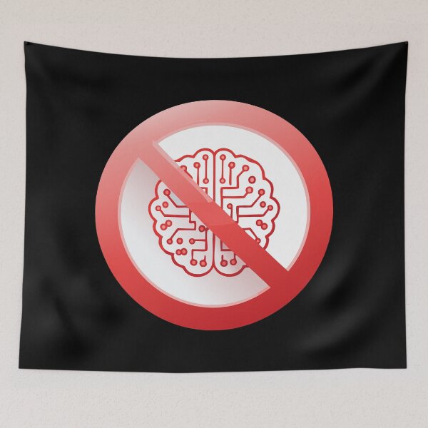 Item preview, Prohibition sign of using artificial intelligence, Do not use AI tools, Artificial Intelligence is not allowed, Anti Ai sign, No AI-Generated Content, Ban on artificial intelligence designed and sold by Danler.