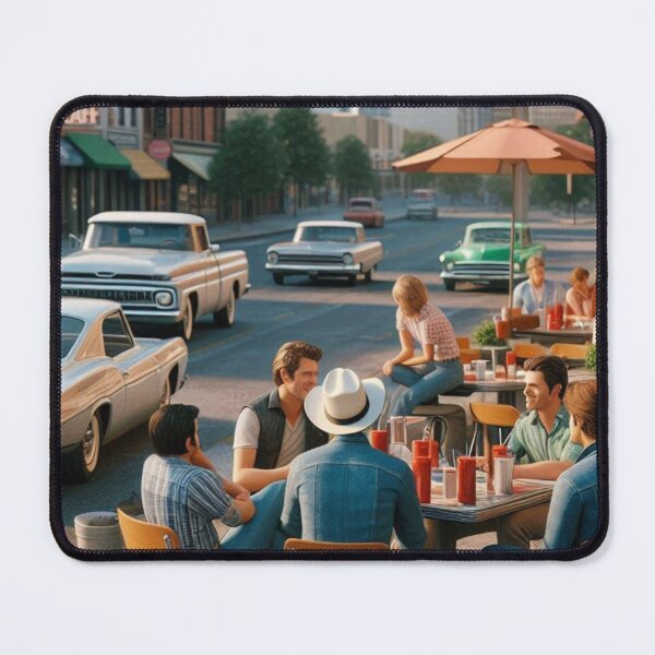 Item preview, Classic 1970s Dallas – AI Artwork Colorful Roadside Café Scene for City Lovers, Travelers, and Vintage Enthusiasts designed and sold by knalpot-design.
