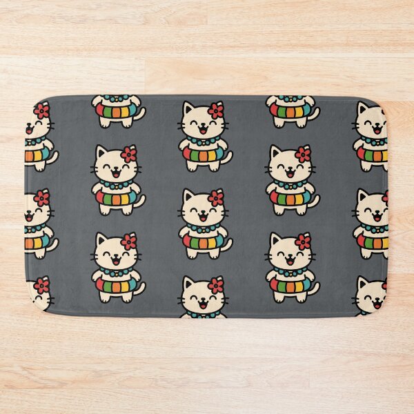 Item preview, Hawaiian Kawaii Cat with Float – Cute Summer Beach Illustration designed and sold by GinColorist.