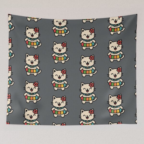 Item preview, Hawaiian Kawaii Cat with Float – Cute Summer Beach Illustration designed and sold by GinColorist.