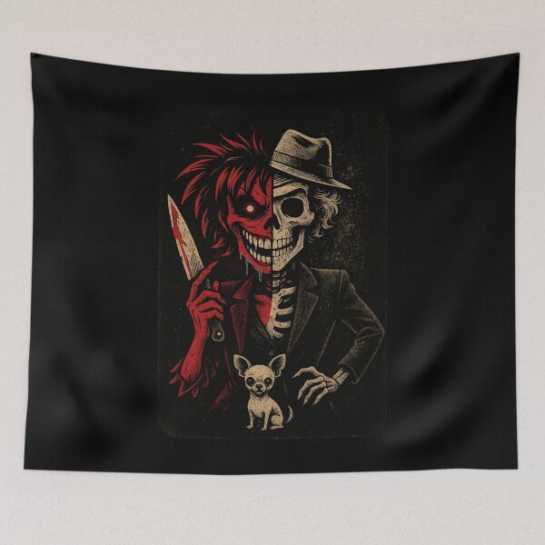 Item preview, Split Creepy Skeleton/Monster with Chihuahua designed and sold by FuntasticMatt.