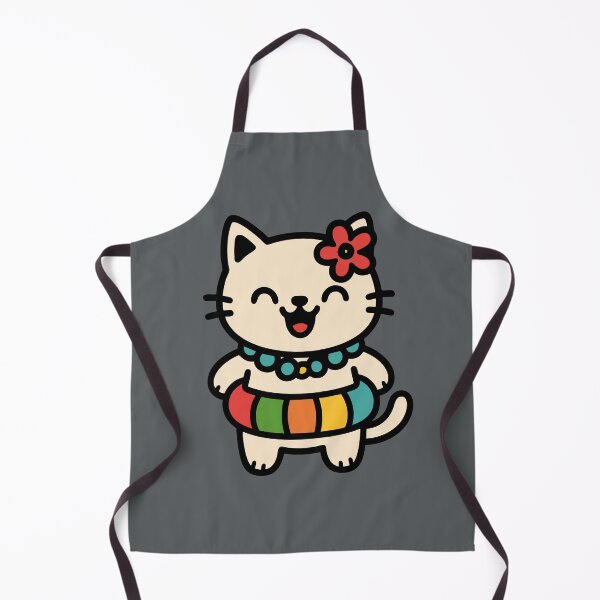 Item preview, Hawaiian Kawaii Cat with Float – Cute Summer Beach Illustration designed and sold by GinColorist.