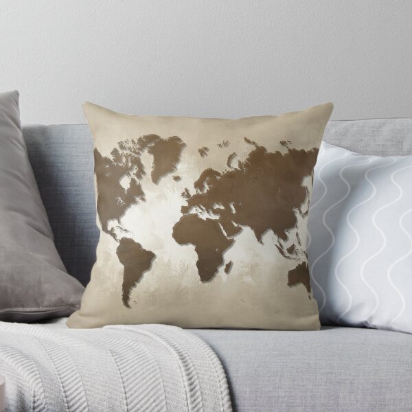 Design 64 Brown World Map Throw Pillow