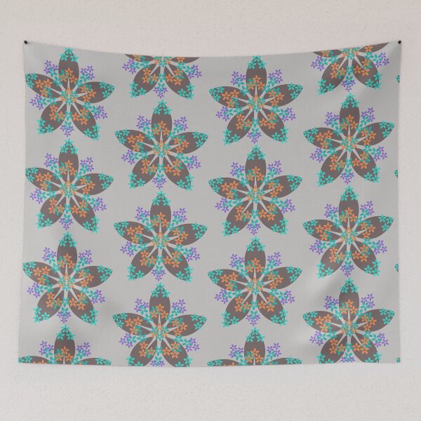 Item preview, a celestial flower unfurls in starry elegance, kissed by tiny turquoise and orange blossoms that twinkle like garden stardust designed and sold by Naureen-w-a.