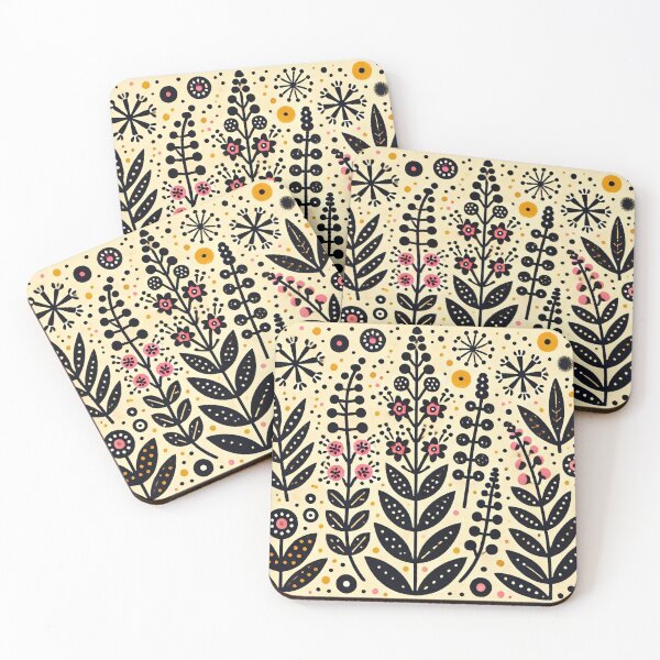 Item preview, Scandinavian Folk Art Midnight Meadow - Dark Floral Pattern by heidiannemorris © designed and sold by FOLK ART FUSION.
