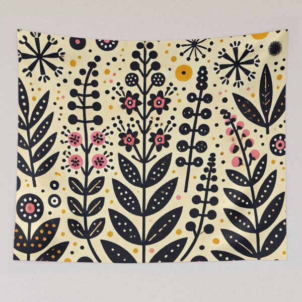 Item preview, Scandinavian Folk Art Midnight Meadow - Dark Floral Pattern by heidiannemorris © designed and sold by FOLK ART FUSION.