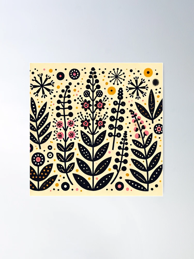 Scandinavian Folk Art Midnight Meadow - Dark Floral Pattern by