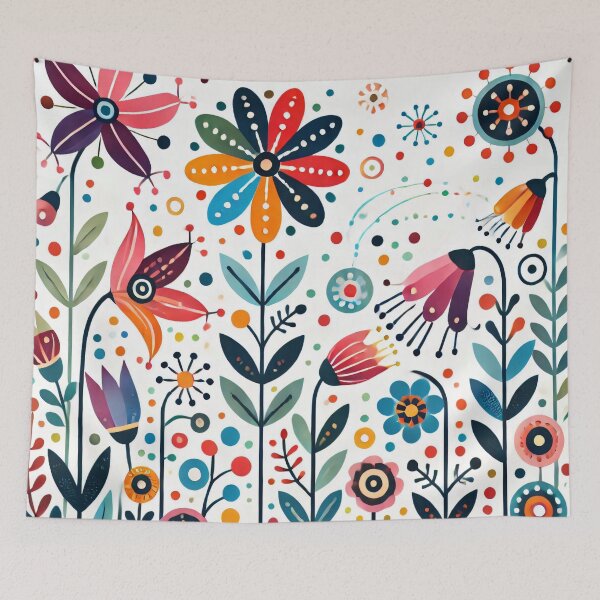 Item preview, Scandinavian Folk Art Daisy and Bell Flowers in Meadow - Folk Art Pattern by heidiannemorris © designed and sold by FOLK ART FUSION.