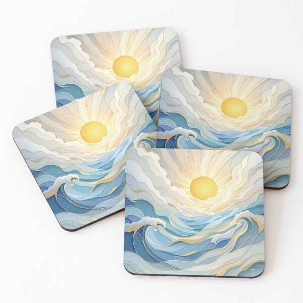 Item preview, Waves & Sun Rays Stained Glass Illusion, Sun & Waves Design for designed and sold by CreativePodArt.