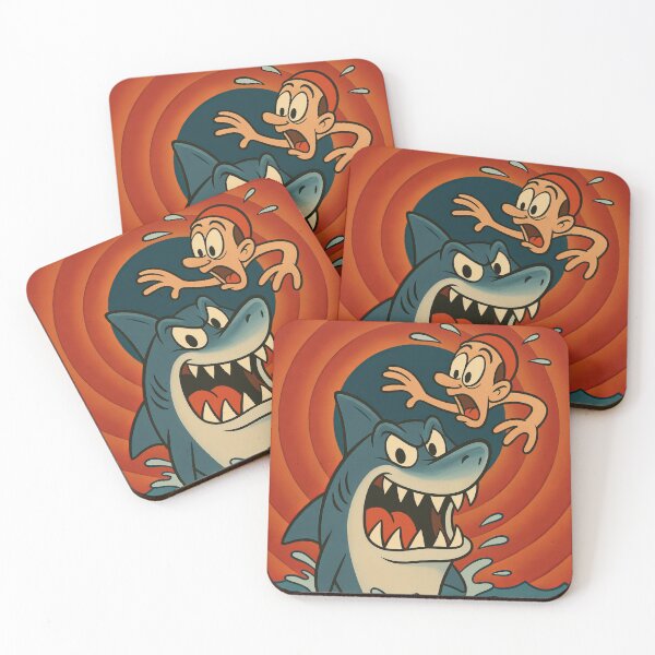 Item preview, Jaws Cartoon Poster – Retro Shark Attack Parody in Technicolor Style designed and sold by okimonostudio.