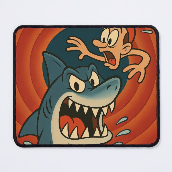 Item preview, Jaws Cartoon Poster – Retro Shark Attack Parody in Technicolor Style designed and sold by okimonostudio.
