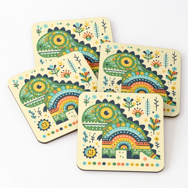 Item preview, Scandinavian Folk Art Cute Colourful T-Rex Dinosaur - Rainbow Design by heidiannemorris © designed and sold by FOLK ART FUSION by heidiannemorris.