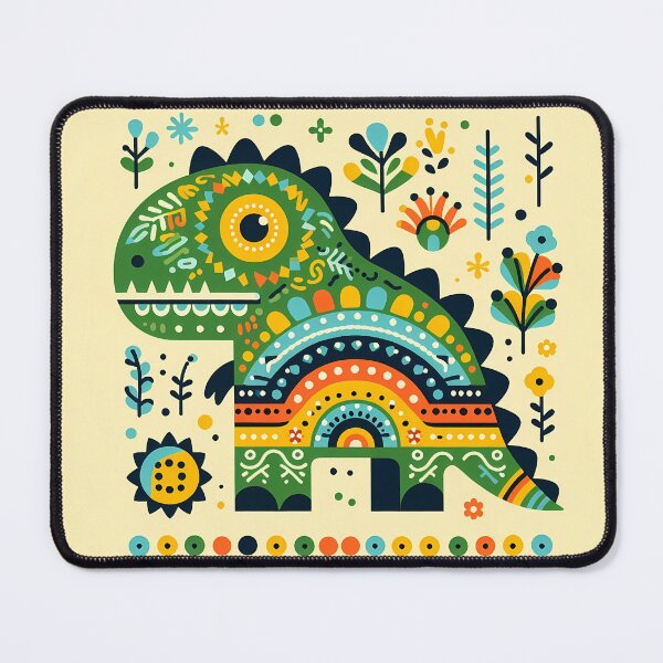 Item preview, Scandinavian Folk Art Cute Colourful T-Rex Dinosaur - Rainbow Design by heidiannemorris © designed and sold by FOLK ART FUSION by heidiannemorris.