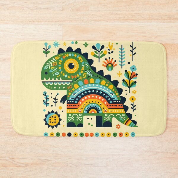 Item preview, Scandinavian Folk Art Cute Colourful T-Rex Dinosaur - Rainbow Design by heidiannemorris © designed and sold by FOLK ART FUSION by heidiannemorris.