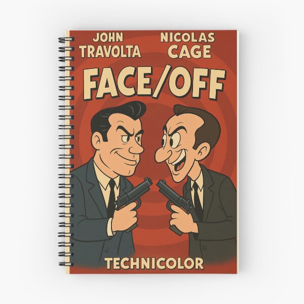 Item preview, Face/Off Cartoon Poster – Retro 90s Action Parody in Technicolor Style designed and sold by okimonostudio.