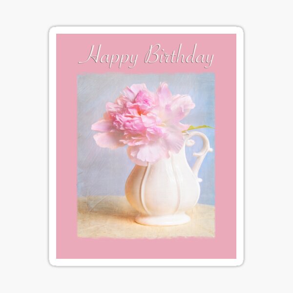 Item preview, Happy Birthday Pink Peony in Farmer's Pitcher designed and sold by daphsam.