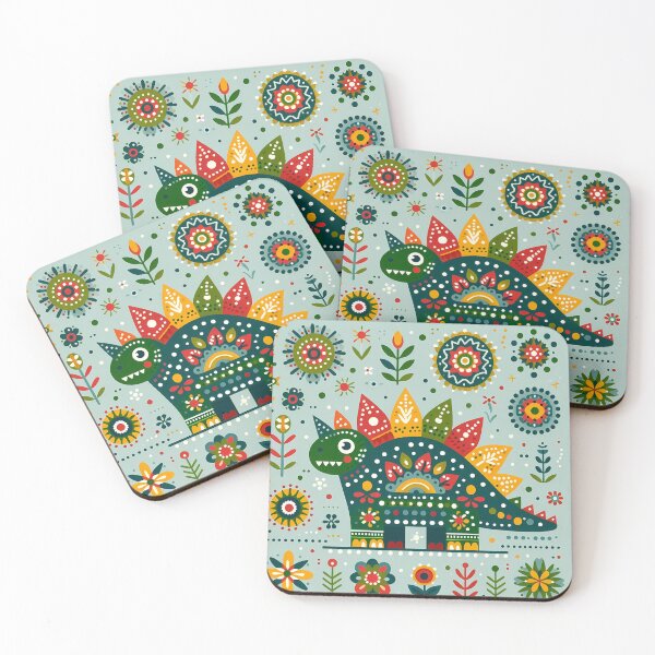 Item preview, Scandinavian Folk Art Cute Green Stegosaurus Dinosaur by heidiannemorris © designed and sold by FOLK ART FUSION by heidiannemorris.