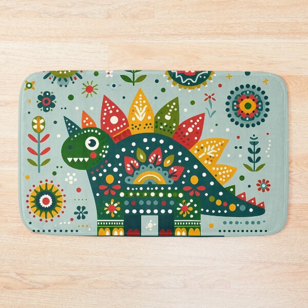 Item preview, Scandinavian Folk Art Cute Green Stegosaurus Dinosaur by heidiannemorris © designed and sold by FOLK ART FUSION by heidiannemorris.