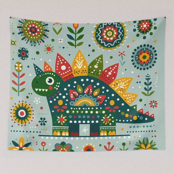 Item preview, Scandinavian Folk Art Cute Green Stegosaurus Dinosaur by heidiannemorris © designed and sold by FOLK ART FUSION by heidiannemorris.