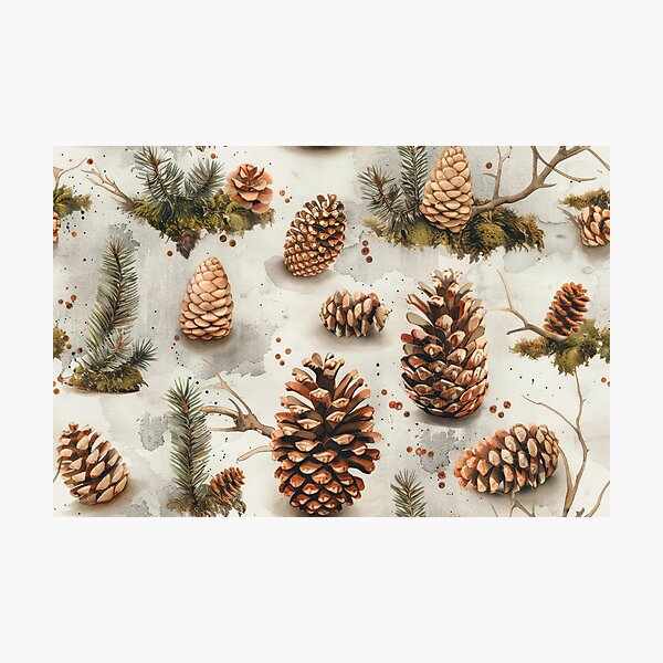 Item preview, Watercolor Pine Cone and Branch Pattern designed and sold by NTGUILTY.