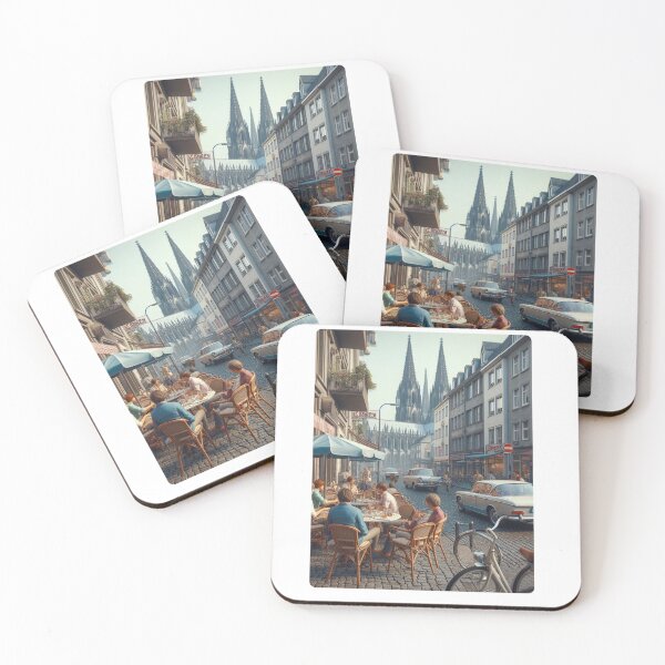 Item preview, Classic 1970s Lübeck – AI Artwork Colorful Streetside Café Scene for City Lovers, Travelers, and Vintage Enthusiasts designed and sold by knalpot-design.