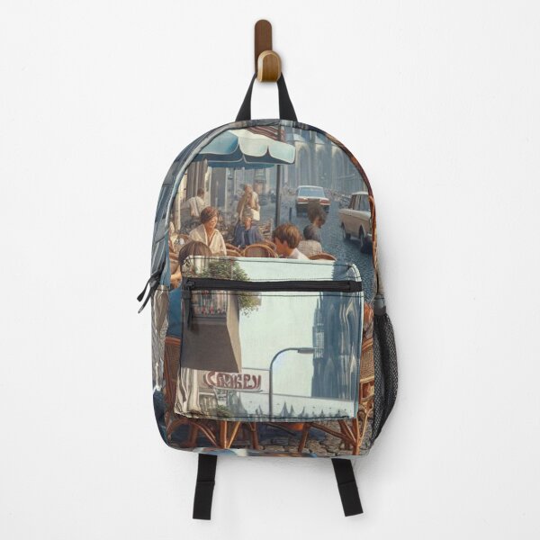 Item preview, Classic 1970s Lübeck – AI Artwork Colorful Streetside Café Scene for City Lovers, Travelers, and Vintage Enthusiasts designed and sold by knalpot-design.