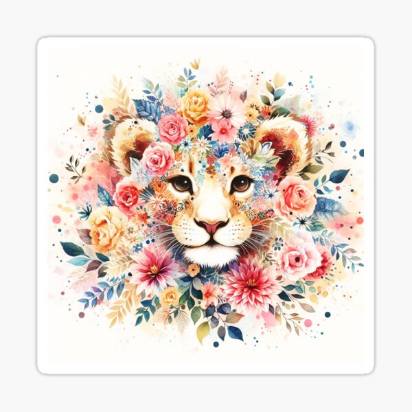 Floral Lion Cub Sticker