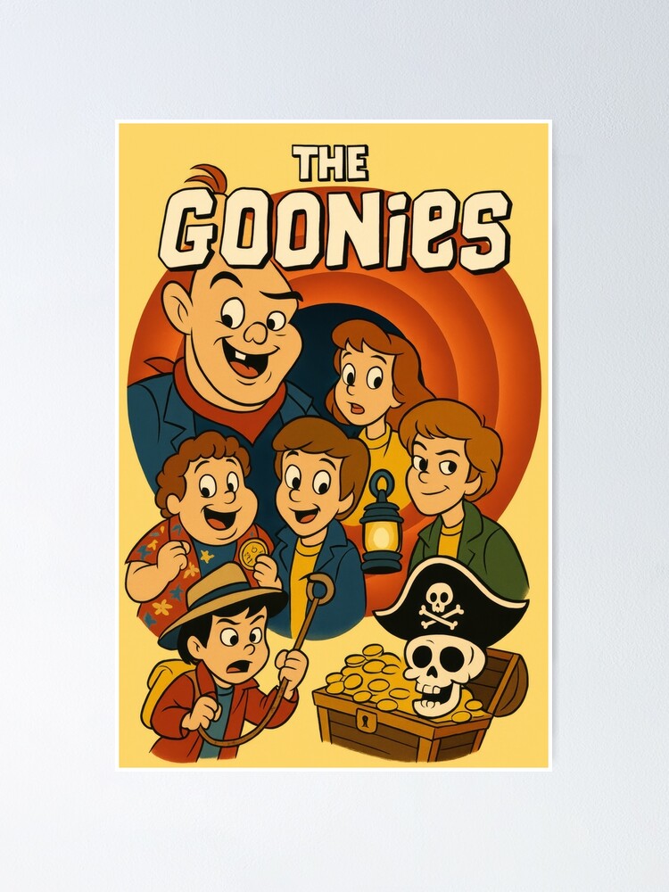 The Goonies Cartoon Poster – Retro Adventure Parody in Classic