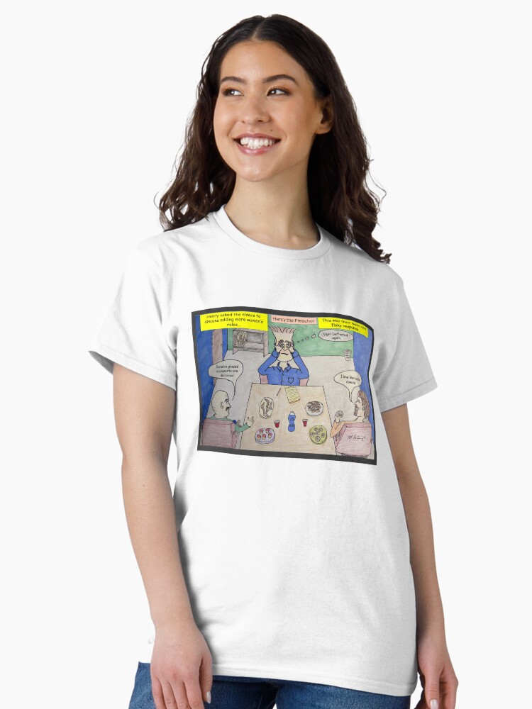 Thumbnail 1 of 7, Classic T-Shirt, Henry the Preacher Tries to Expand Women's Roles designed and sold by MDeCampArt.