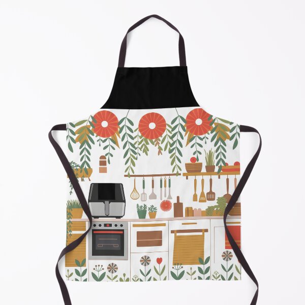 Item preview, Floral kitchen with an air fryer in focus - flat style illustration designed and sold by EmeraldeaArt.